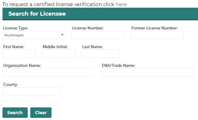 LARA Mental Health License Search